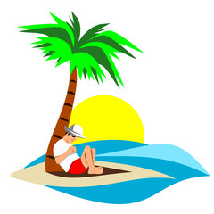 Man sleeping under a palm tree on a tropical island