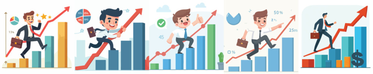 vector businessman riding stock bar up