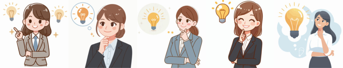 vector businesswoman gets a brilliant idea with a light bulb symbol