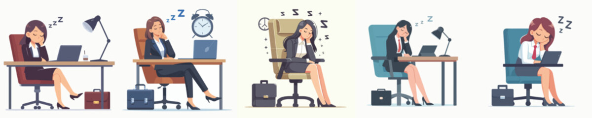 vector female employee sleeping at work
