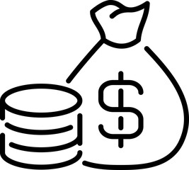 Money bag and coin stack icon - Editable Stroke SVG, fully scalable.
