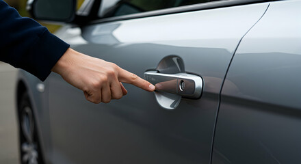Touching, Open, Close, Hand Reaching for Car Door Handle