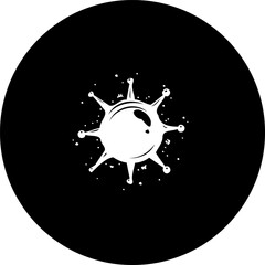 Monochromatic abstract illustration depicting a virus within a black circle