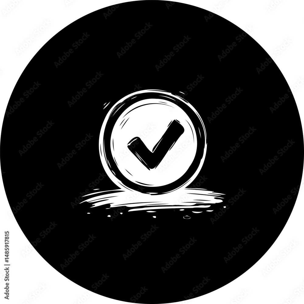 Poster grunge approval mark within dark circle, conveys message of validation and acceptance
