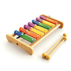 Fototapeta premium Colorful xylophone music instrument with mallets against white background for musical creativity.