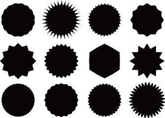 A set of burst tag icons. A collection of starburst stickers. Isolated promotional labels