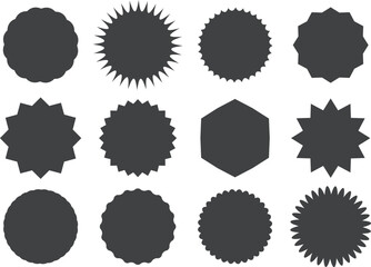 A set of burst tag icons. A collection of starburst stickers. Isolated promotional labels