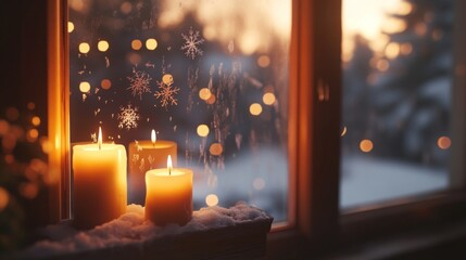 Cozy candles by a winter window