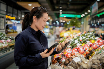 Woman Shopping for Produce at Grocery Store