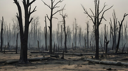 Charred trees stand silent witnesses to devastating wildfire a haunting landscape of loss and resilience