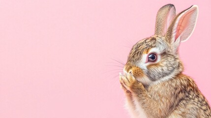 Cute bunny against pink background