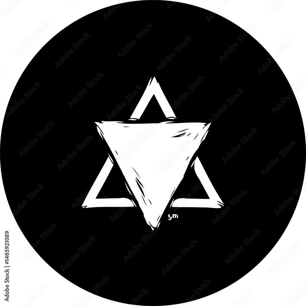 Poster abstract triangle emblem on a stark black backdrop with graphic style