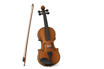Obraz premium Standing violin and bow on transparent background