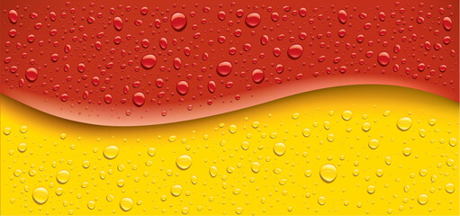 red and yellow background with many juice drops	