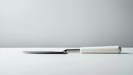 Kitchen Knife with White Handle on White Surface