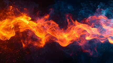 A high-resolution abstract illustration of swirling, dynamic fire and glowing embers against a dark, cosmic background, resembling a fiery nebula