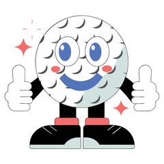 Cute Cartoon Golf Ball Character Giving Double Thumbs Up, Happy Sports Mascot Vector Illustration