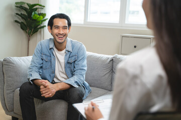 mental health care therapy concept, psychologist counseling to anxiety patient and giving guidance...