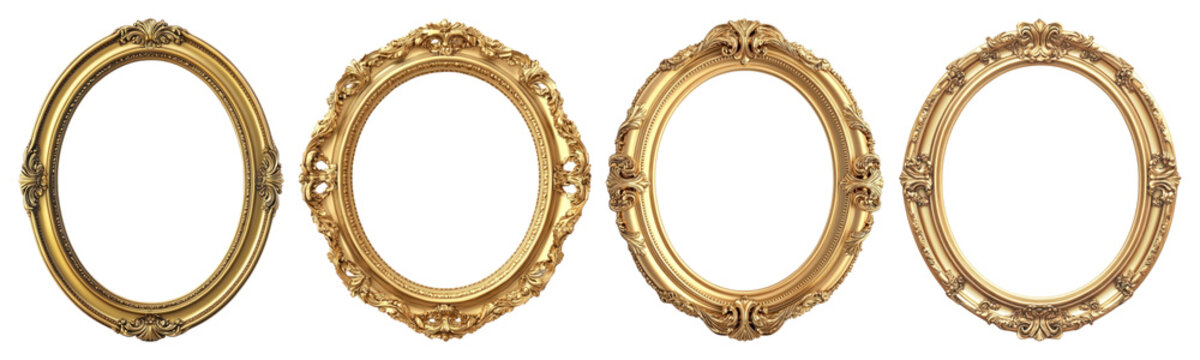 PNG Elegant vintage gold oval frames, element set on transparent background