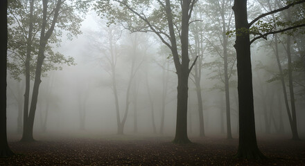 Obraz premium Trees, Misty, Woods, Mysterious Foggy Forest