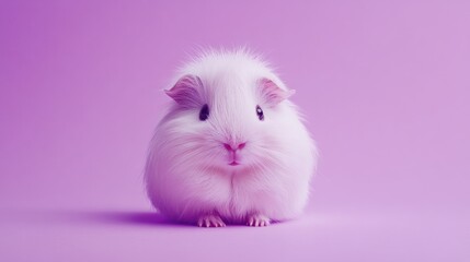 Cute fluffy guinea pig on purple background