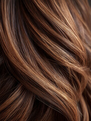 Fototapeta premium A close up of a woman's long brown hair with a lot of texture. The hair appears to be curly and has a lot of volume, giving it a natural and voluminous look