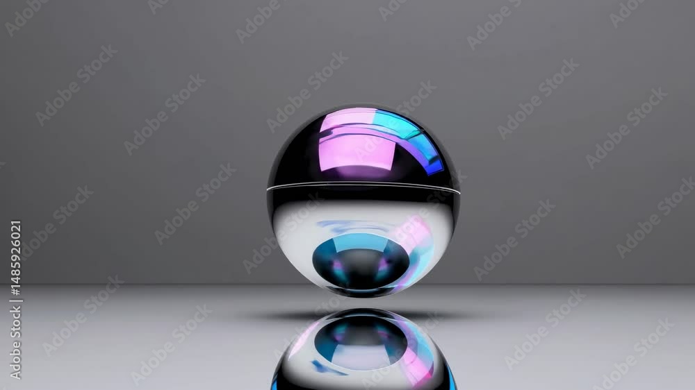 Aufkleber glass sphere with pink and blue reflections floating above a reflective surface, creating a visually