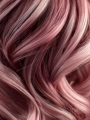 Naklejka premium A close up of a woman's long, curly hair with a pinkish hue. The hair appears to be styled in a way that accentuates its natural texture and volume. Scene is one of elegance