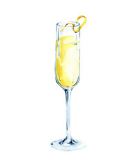 Watercolor Limoncello Cocktail Illustration Alcoholic Citrus Drink with Lemon and Vanilla Hand Painted Bar Beverage