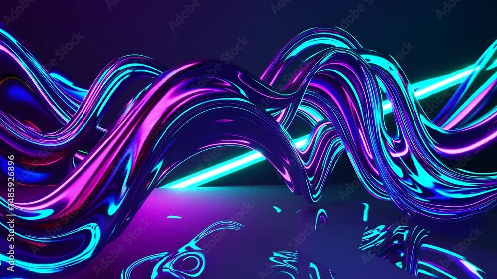 Poster vibrant neon swirls flowing gracefully through a digital space, illuminated by glowing light streaks