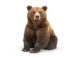 Fototapeta premium Brown bear, seated, facing forward. Detailed fur, sharp claws, alert expression