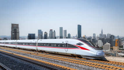 High-Speed Rail in Modern Chinese Cityscape