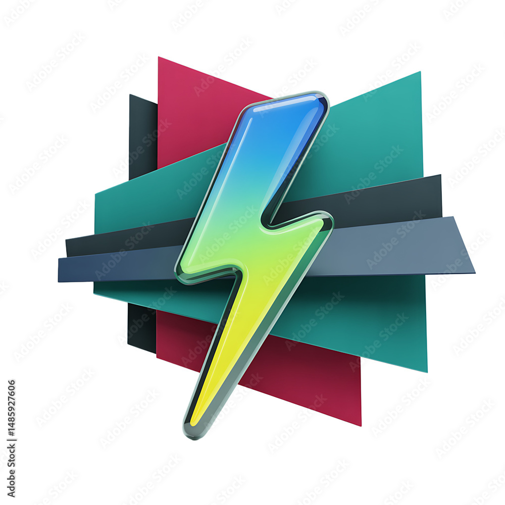Poster a vibrant lightning bolt surges forward with an electric gradient with on transparent background
