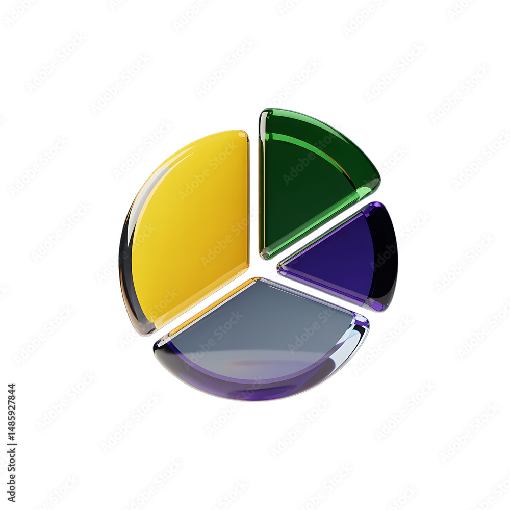 Poster a vibrant translucent pie chart representing key statistics a visual on transparent background