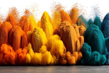 Colorful Powders Exploding, White Background