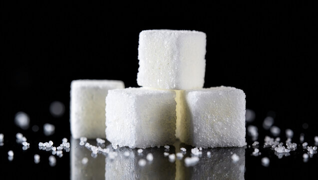 lump sugar isolated black background.