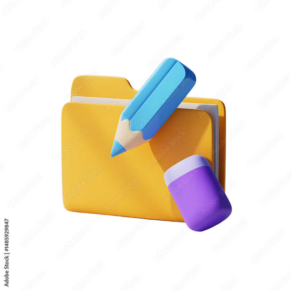 Poster concept of creative workflow a 3d render image with a pencil and an eraser on transparent background