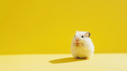 Cute hamster on yellow backdrop