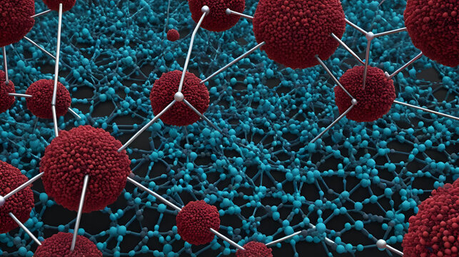 Scientific 3D Visualization of Hemoglobin Molecule with Distinct Color Coding of Alpha and Beta Chains, Heme Groups, and Iron Atoms.