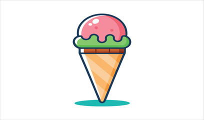 A cute cartoon drawing of a delicious chocolate ice cream in a cone, a sweet frozen summer dessert