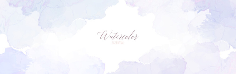 Light purple watercolor fluid painting vector design card. Dusty violet watercolour painted frame. Winter wedding invitation. Snow, ice or veil texture. Dye splash style. Isolated and editable
