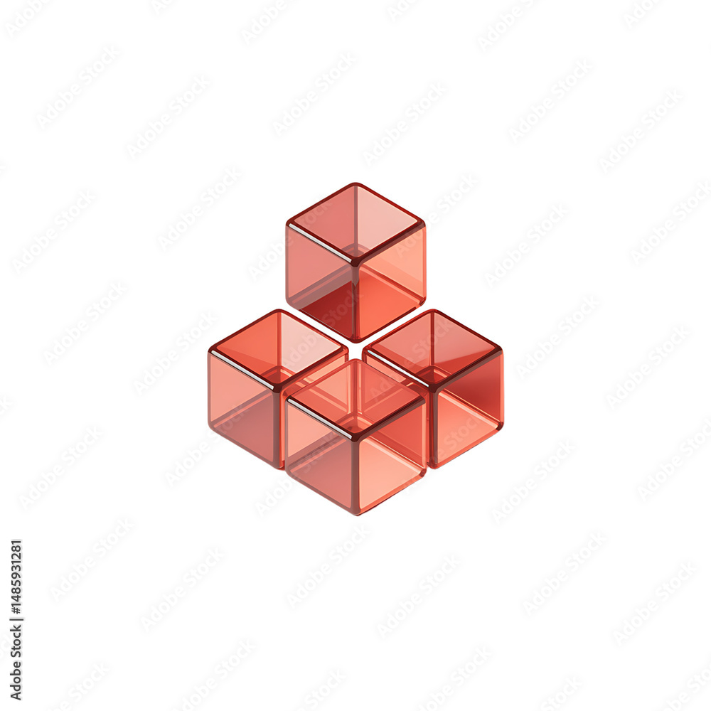 Poster interlocking transparent cubes in geometric harmony showing connection and on transparent background