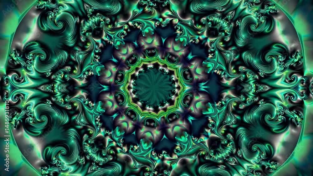 Poster swirling green and blue fractal patterns intertwine, creating a captivating visual experience filled