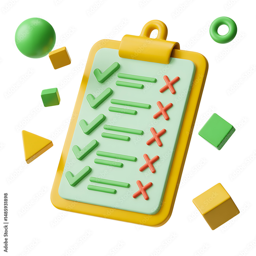 Poster optimizing tasks through checklists showcasing success and failure with a on transparent background