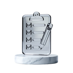 Polished glass clipboard with checked boxes and pencil symbol of on transparent background