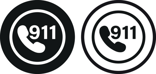 Emergency call point icon set in two styles . 911 emergency call service icon. Vector illustration
