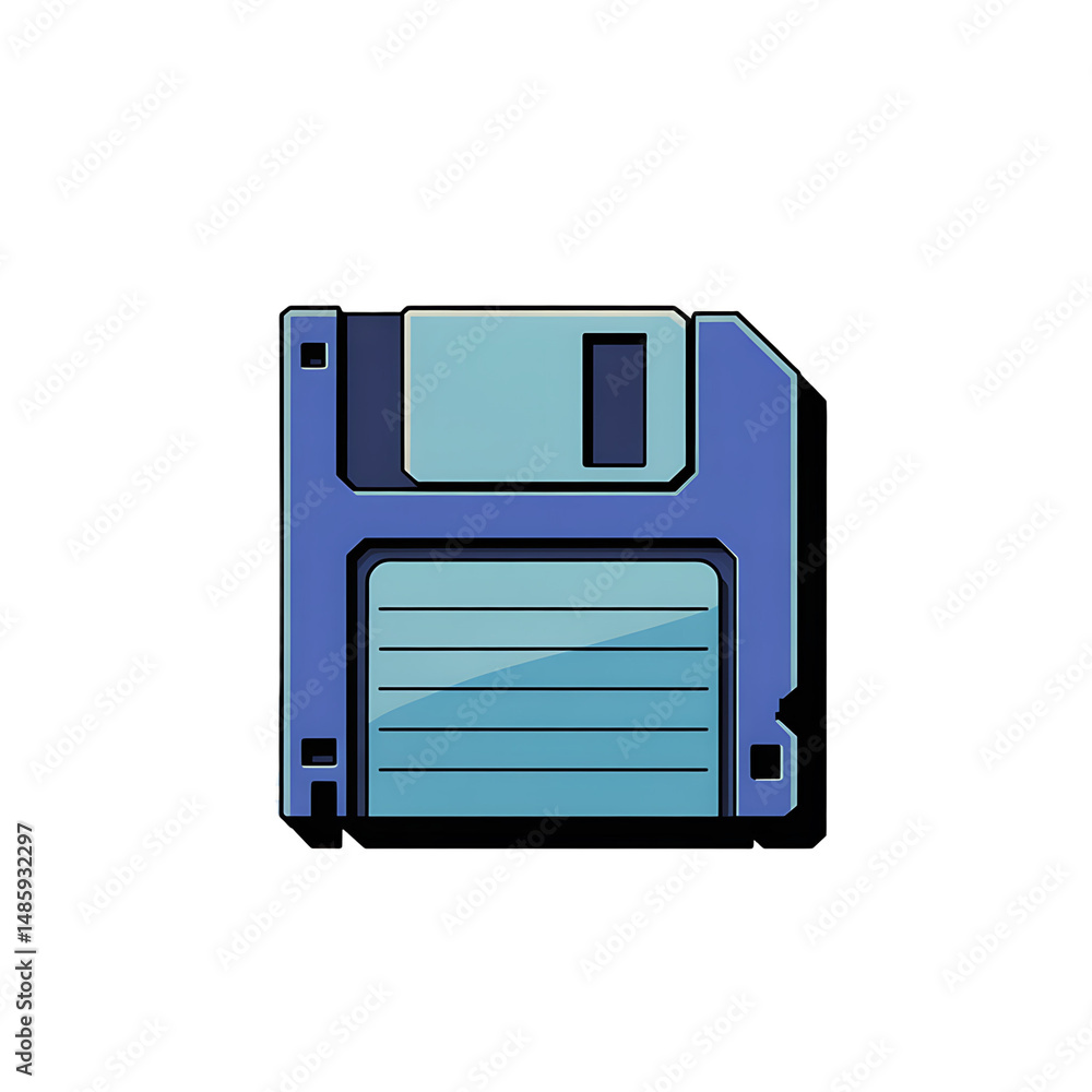 Aufkleber remembering retro tech with a playful blue 3 5 floppy disk icon against on transparent background