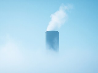 Nuclear power plant emission industrial location high-resolution image foggy environment close-up view energy concept