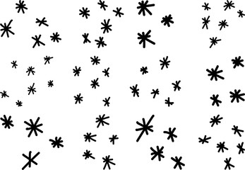 Asterisk and sparkle icons in varied sizes — bold black doodle elements for decoration, design, or overlays.

