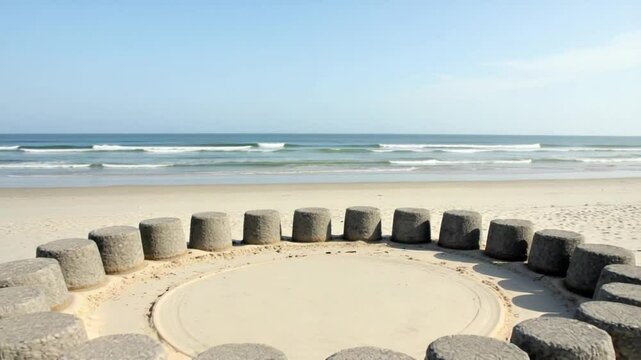 Circular Stone Structures on a Beach
